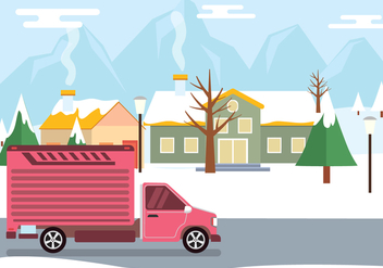 Moving Van In Winter Vector - Free vector #433963